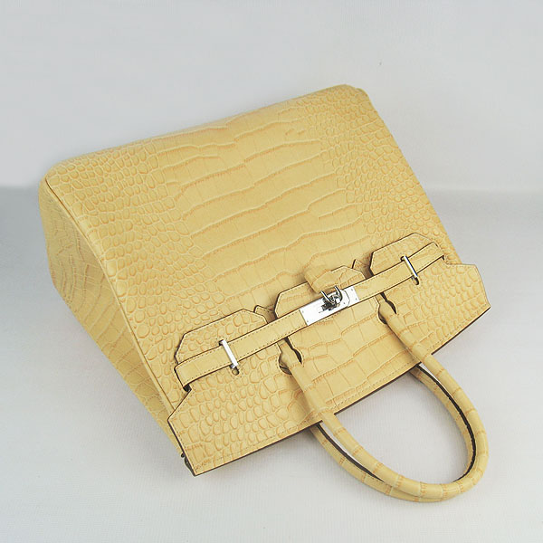 High Quality Fake Hermes Birkin 35CM Crocodile Veins Leather Bag Yellow 6089